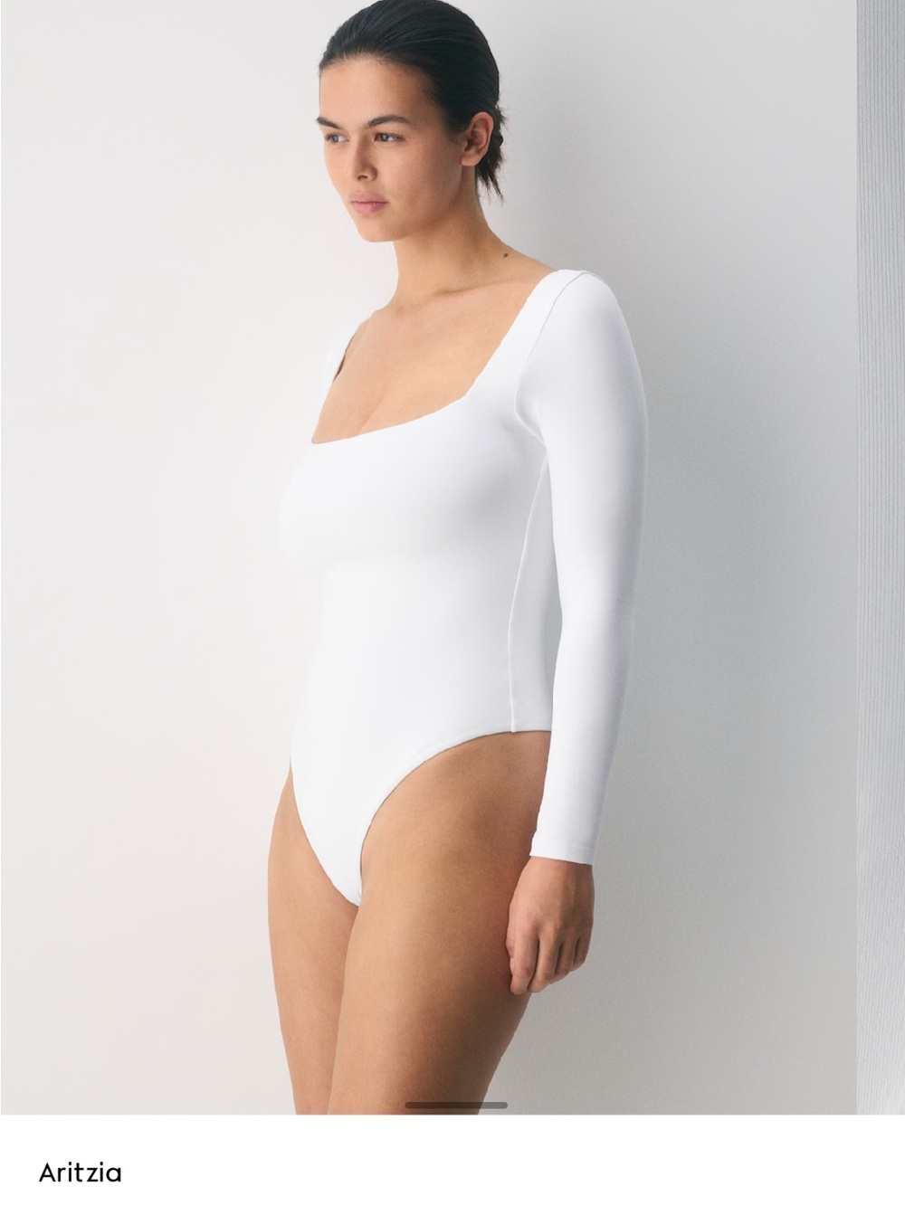 Aritzia White Long-Sleeve Square Neck Bodysuit